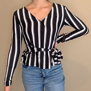 Striped blouse with adjustable waist